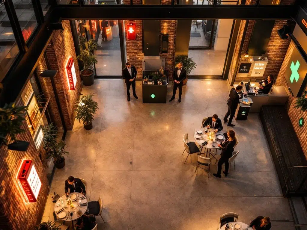 Elegant bedrijfsevenement met geïntegreerde veiligheidsvoorzieningen, nooduitgangen en EHBO-station in Amsterdam locatie
