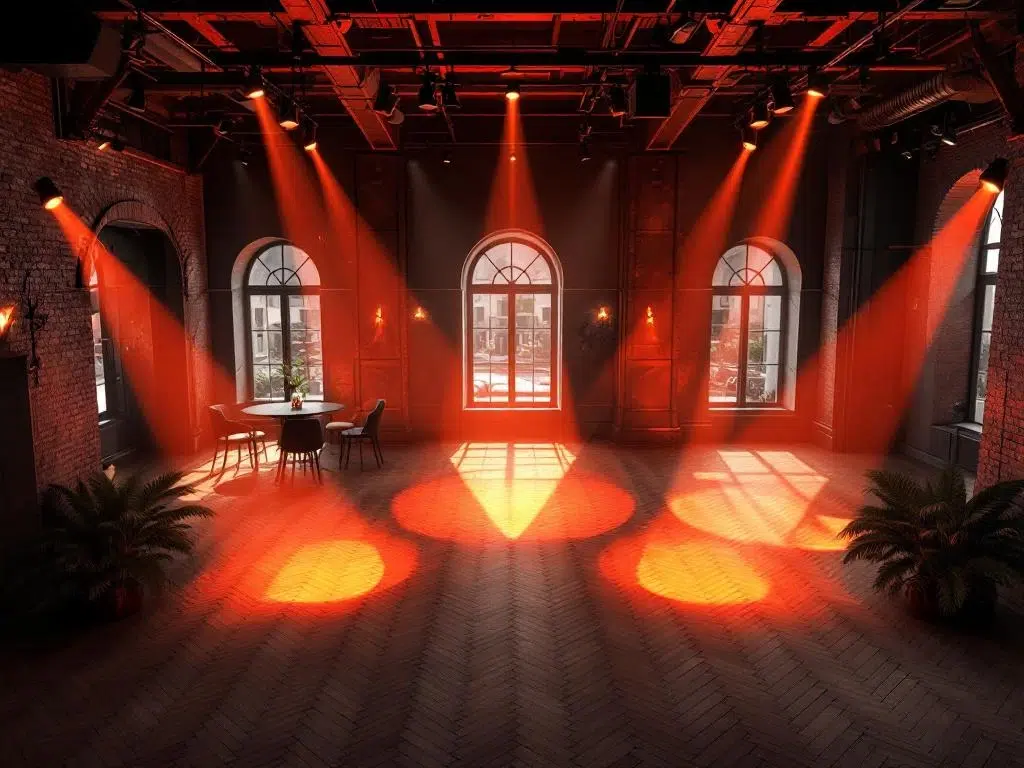Bovenaanzicht evenementenlocatie met vijf rode waarschuwingsvlaggen bij probleemgebieden zoals slechte verlichting en schade